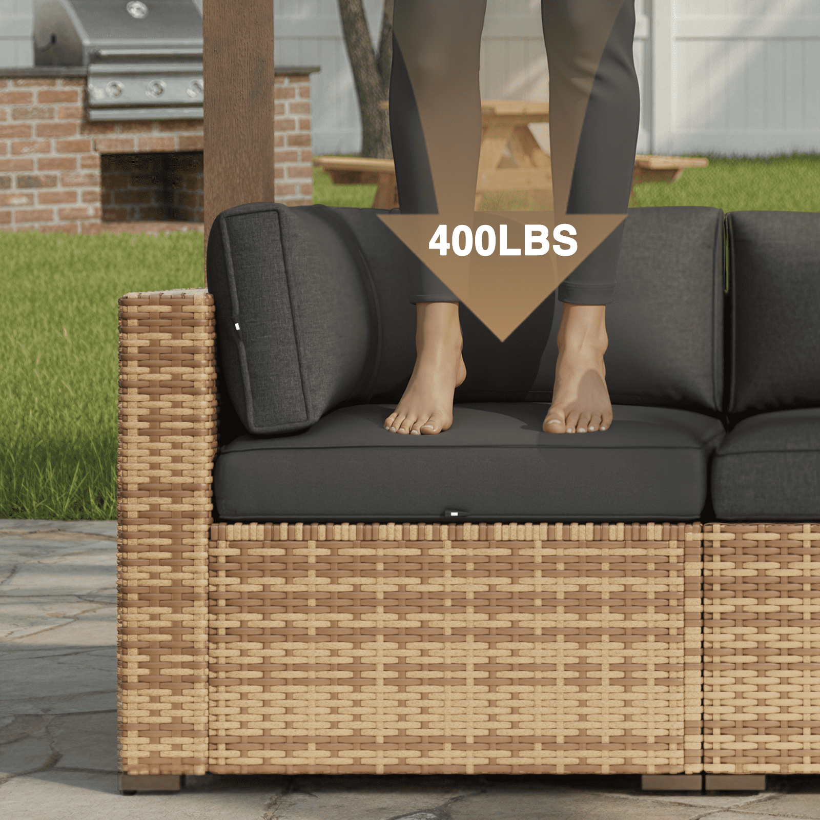 Aoxun 7 Piece Patio Furniture Set Wicker Rattan Patio Conversation Set Outdoor Sectional Sofa Set with Coffee Table and 4” Thickened Cushions, Black(Waterproof Cover Included)