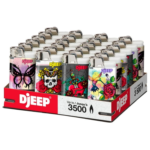 DJEEP Pocket Lighters, TATTOO Collection, 24 Count Pack of Disposable Lighters