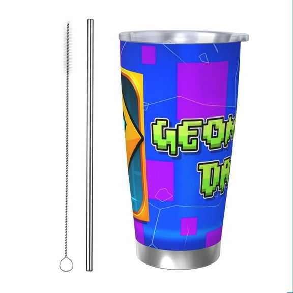 Saiise Geometry Dash Print Tumbler 20 Oz Stainless Steel Vacuum Insulated with Straw Coffee Cup for Home,Office,Outdoor Works Great for Ice Drinks and Hot Beverage