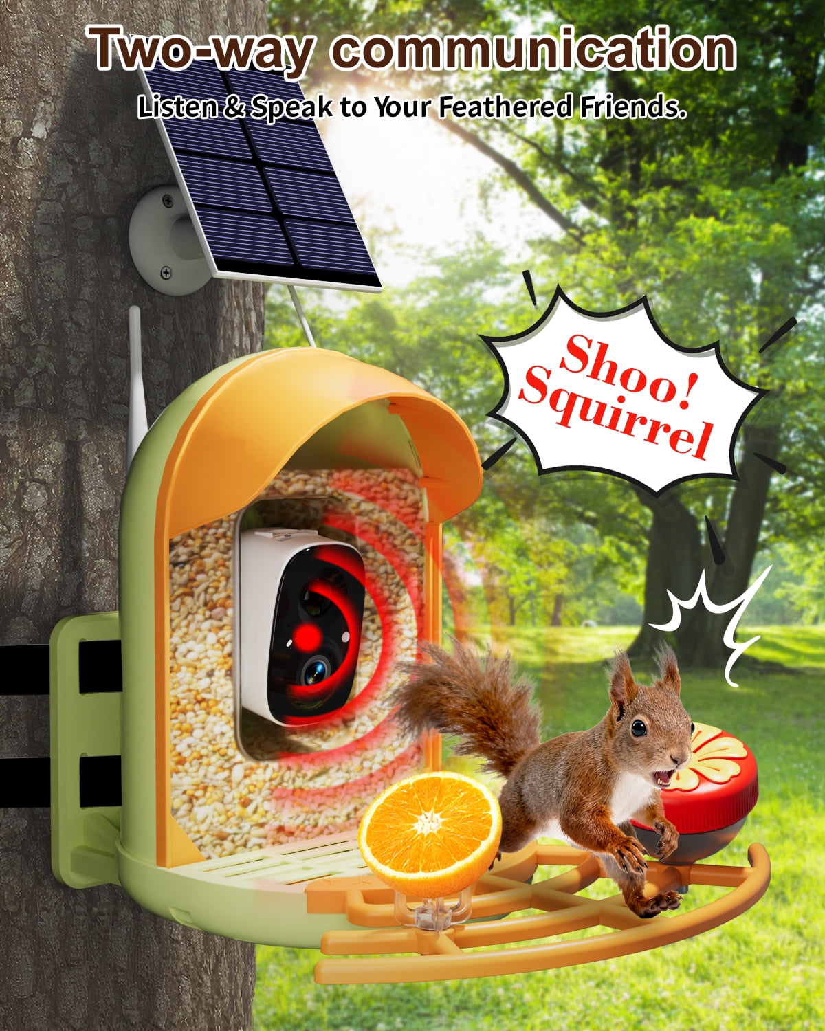 Bird Feeder with Camera, 2K HD Camera Birds Feeder with AI Recognition, Solar Powered Birdfeeder Cam with Night Vision, IP65 Outdoor Backyard Birds Watching, Gift for Bird Lovers – Light Green