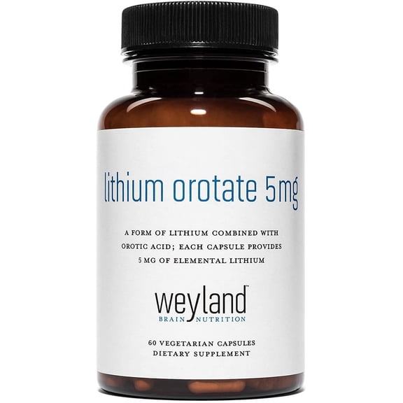 Weyland Brain Nutrition - Lithium Orotate 5mg, 60 Vegetarian Capsules, Lithium Supplement