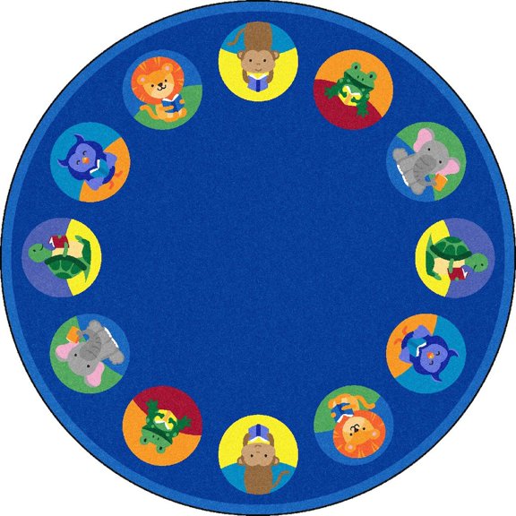 Joy Carpets Kid Essentials Animal Readers 7'7" Round Area Rug in Color Multi