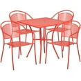 thumbnail image 2 of Flash Furniture Commercial Grade 28" Square Coral Indoor-Outdoor Steel Patio Table Set with 4 Round Back Chairs, 2 of 5