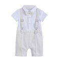 thumbnail image 2 of IBTOM CASTLE Baby Boy Gentleman Outfit Formal Tuxedo Suit Bowtie Romper Overalls with Vest Hat Birthday Wedding Party Clothes 6-9 Months White - Short Sleeve, 2 of 8