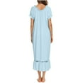 thumbnail image 4 of Fznquz Soft Night Gowns for Adult Women Short Sleeve Sleeping Lounge Dress Blue Tie Front Comfy Ruffle Sleepwear, 4 of 4