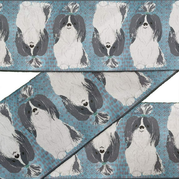 IBA Indianbeautifulart Blue Lhasa Apso Dog Fabric Laces For Crafts Printed Velvet Trim Fabric Sewing Border Ribbon Trims 9 Yards 3 Inches