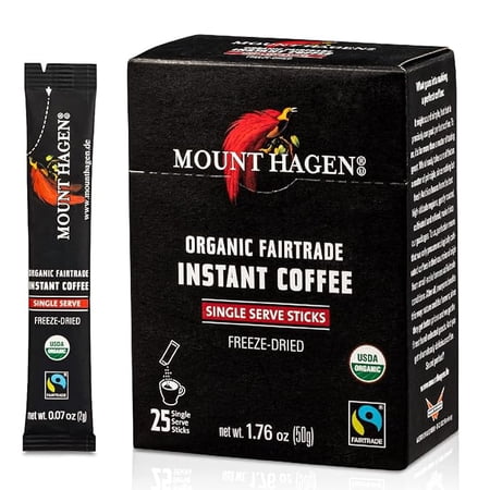 Mount Hagen 25 Count Single Serve Instant Coffee Packets | Organic Medium Roast Arabica Beans | Eco-friendly, Fair-Trade [25 sticks/1.76oz/50g]