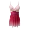 thumbnail image 7 of larppty Women One Piece Swimdress V Neck Color Block Swimsuit Bathing Suit Tummy Control Wrap Ruffle Swim Dress Swimwear (Hot Pink, L), 7 of 7