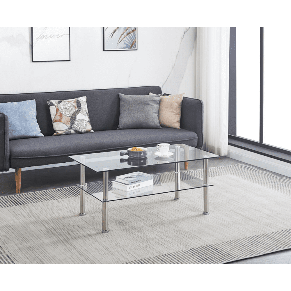 Clear Clear Glass Coffee Table, Tempered Glass Coffee Table for Living Room 64165