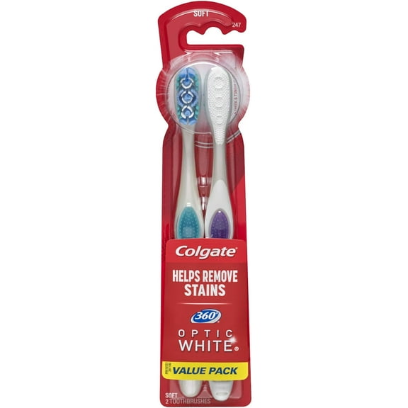 Colgate 360 Optic White Whitening Toothbrush, Soft - 2 Count