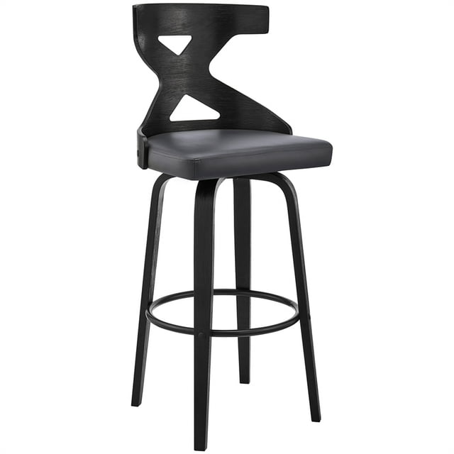 Armen Living Gayle 26" Faux Leather Swivel Cross Counter Stool in Gray/Black