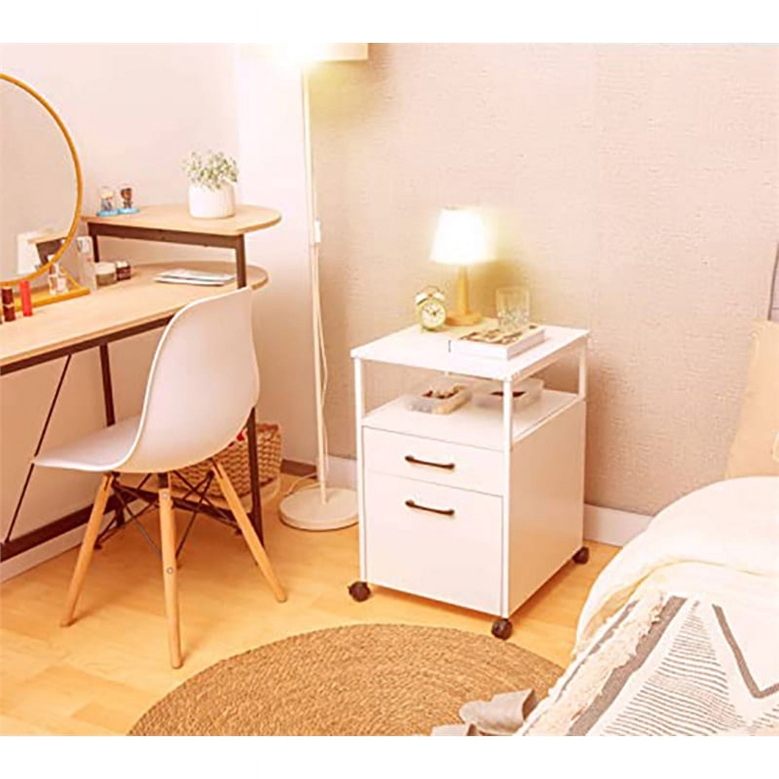 JJS Wood File Cabinet, Mobile Open Shelf Home Office Filing Cabinet Printer Stand for Letter Size Hanging Files, White