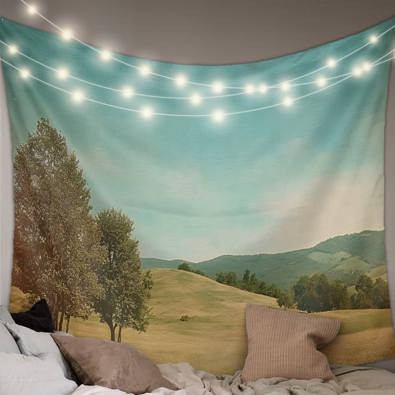 Turquoise Sky Hills Tapestry for Bedroom Wall Hanging Tapestry, Vintage Country Landscape Ceiling Backdrop Tapestries Poster Blanket Wall Decor for Teens Room Living Room Dorm 51" x 59"