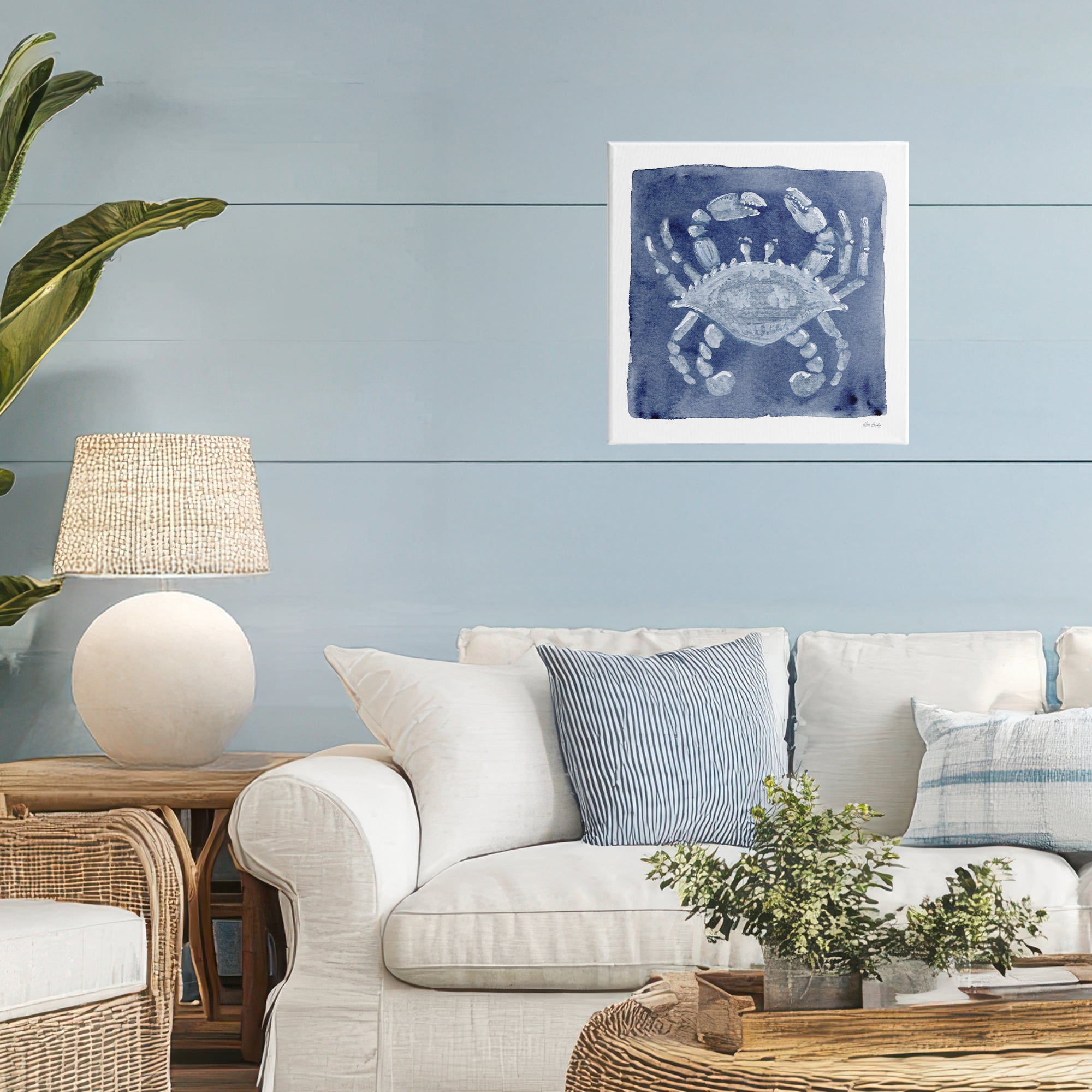 Stupell Industries White Crab on Indigo Canvas Wall Art, design by Patti Bishop