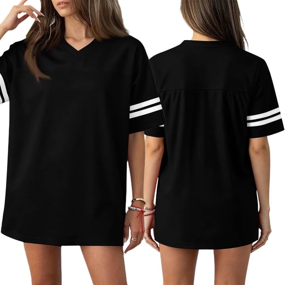 Pajama Dress for Women, Long Nightgowns for Women, Womens Sleep Shirt, Women'S Nightgown Short Sleeve Sleep Shirt V Neck Nightshirts Cotton Loose Comfy Pajamas Dress Casual Sleepwear, Black L