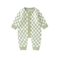 thumbnail image 2 of Musuos Baby Girl Boy Knitted Jumpsuit, 3 6 12 18 24M Checkerboard Round Neck Long Sleeve Button Up Rompers for Toddlers, 2 of 10