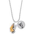 thumbnail image 1 of Delight Jewelry Silvertone Large Orange & Black Flying Butterfly Silvertone Script Initial Disc - G - Charm Necklace, 20"+3", 1 of 4