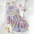 thumbnail image 5 of Pandaie Girls Tankini Swimsuit Flower Print Criss Cross Strap Bathing Suits Summer Beach Two Piece Swimwear with Shorts 10-11 Years Yellow, 5 of 9