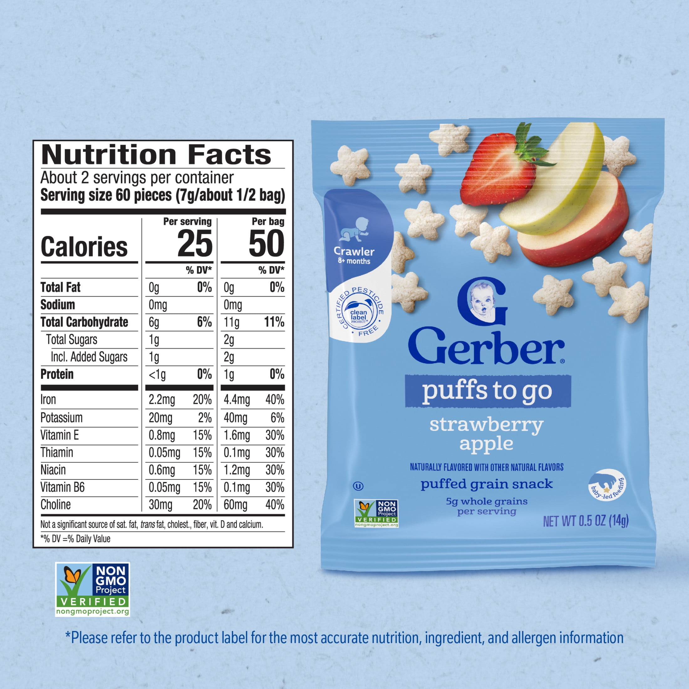 Gerber Stage 3 Baby Snacks, Strawberry Apple Puffs, Grain Snack, Baby Led Feeding 0.5 oz