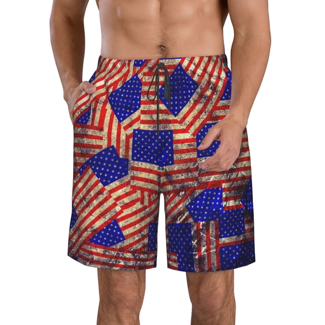 Fotbe Vintage USA Flag Trajes de Baño Estampados para Hombre, Shorts de Verano de Secado Rápido, Ropa de Playa, Bañadores-X-Large