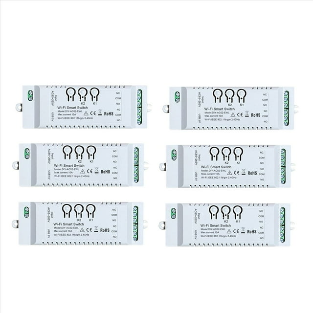 6X Interruptor Inteligente WiFi de 2 Canales, Temporizador DIY, AplicacióN 85-265V, USB, 5V, 2,4G, MóDulo de AutomatizacióN del Hogar WiFi para Alexa, Home, IFTT