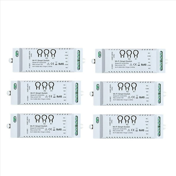 6X Interruptor Inteligente WiFi de 2 Canales, Temporizador DIY, AplicacióN 85-265V, USB, 5V, 2,4G, MóDulo de AutomatizacióN del Hogar WiFi para Alexa, Home, IFTT