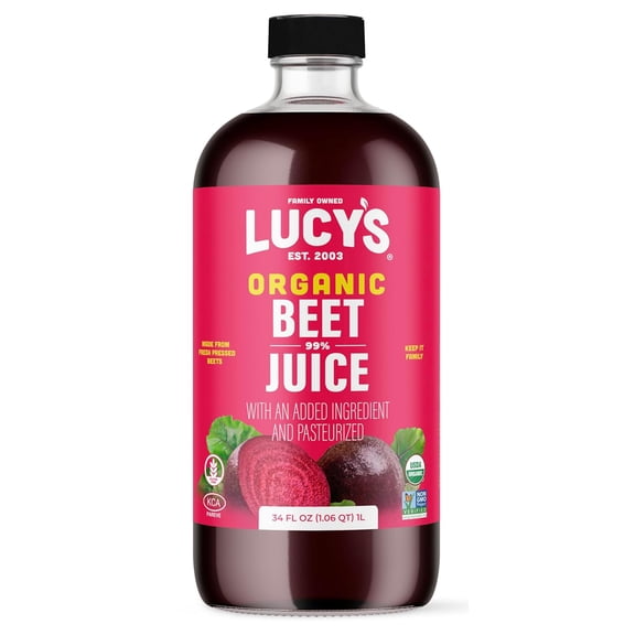 Organic Beet Juice 34 oz – 99% Pure Beetroot Juice | Non-GMO Natural Energy & Heart Support Drink | Glass Bottle