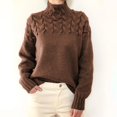 thumbnail image 3 of Women's Sweater Turtleneck Casual Long Sleeve V Neck Solid Loose Chunky Knit, Cozy and Fashionable, Ideal for Winter Gatherings and Daily Wear,Khaki,L, 3 of 5