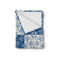 thumbnail image 2 of Moroccan Soft Flannel Fleece Blanket, Turkish Portuguese Style Mosaic Ceramic Patterns Country Style Vintage Image, Cozy Plush for Indoor and Outdoor Use, 50" x 60", Navy Blue White, by Ambesonne, 2 of 5