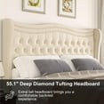 thumbnail image 5 of Miniyam Queen Size Wingback Bed with 52" Velvet Upholstered Headboard, Nailhead Trim, Sturdy Wood Slats for Adults, Beige, 5 of 7