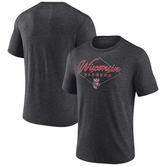 Men's Charcoal Wisconsin Badgers Diamond Script Tri-Blend T-Shirt