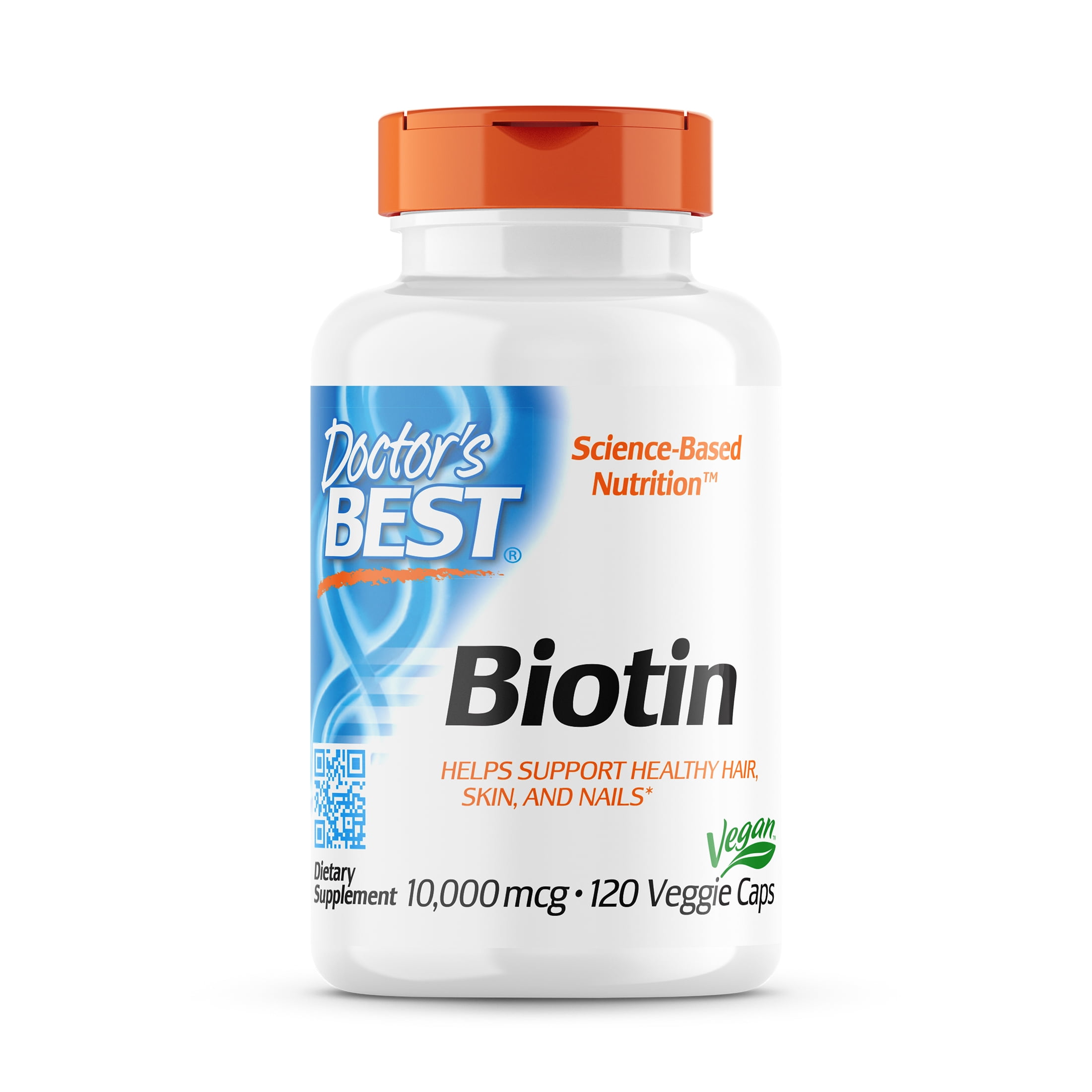 Doctor's Best Biotin, Non-GMO, Vegan, Gluten Free, Supports Hair, Skin, Nails, 10,000 mcg, 120 Veggie Caps