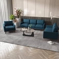 thumbnail image 3 of LeisureMod 3-Piece Sofa Set Upholstered in Leather with Birch Wood Base for Modern Home, Living Room, Offices Chester Collection in Navy Blue, 3 of 8