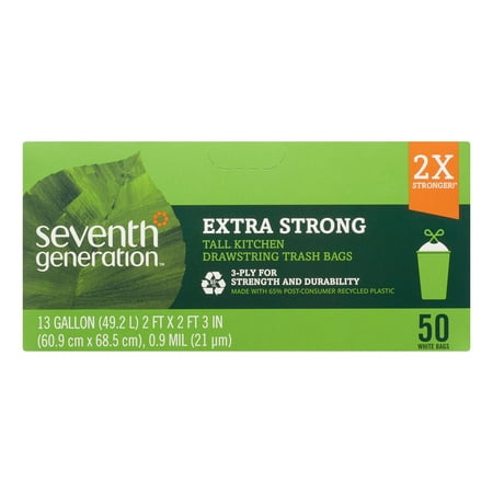 Seventh Generation Extra Strong Tall Kitchen Drawstring Trash Bags 13 Gallon 50 (Best Biodegradable Trash Bags)
