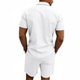 thumbnail image 3 of GrmtClth Mens Versatile Linen Henley Short Set, Comfortable Casual Top & Shorts Ideal for Home, Beach and All Casual Occasions White M, 3 of 4