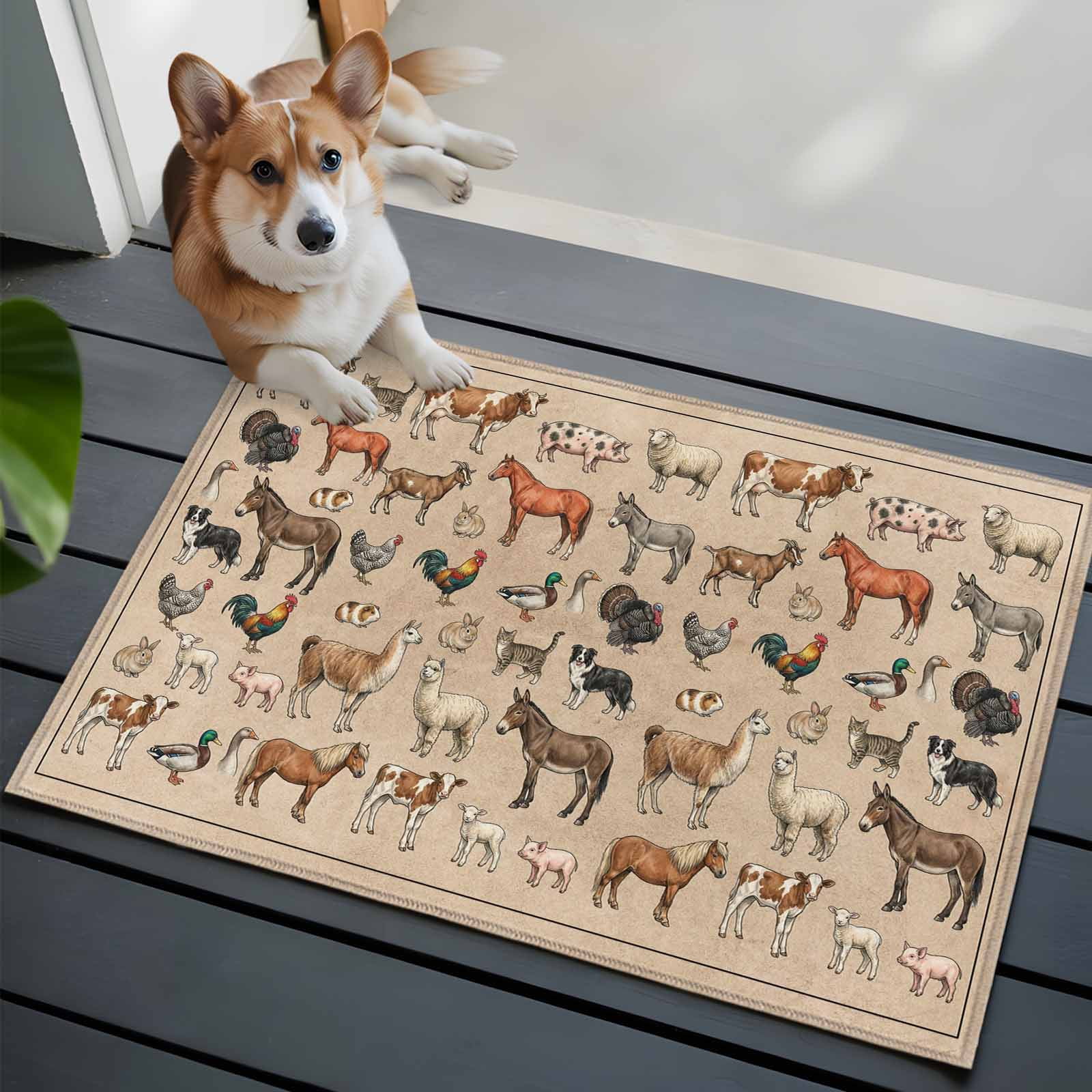 Bathroom Rugs 2x3 Ft, Farmhouse Non Slip Area Rugs for Kitchen Bedroom Entryway, Vintage Country Farm Animals Brown Washable Carpet Runner Rug Floor Mats for Bedroom Home Decor