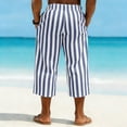thumbnail image 6 of Favoffer Men Linen Cropped Pants Vertical Stripe Pattern Elastic Waist Waistband Button Fly Closure Side Pockets Capri Pants for Daily Walking Casual Outdoor, 6 of 9