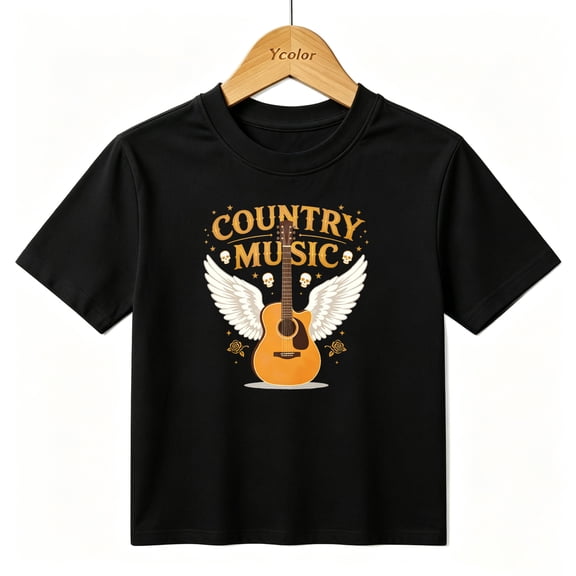 Boys Graphic T-Shirt Country Music Guitar Wings Kids Tees 100% Cotton Short Sleeve Tops Ages 4-13Y