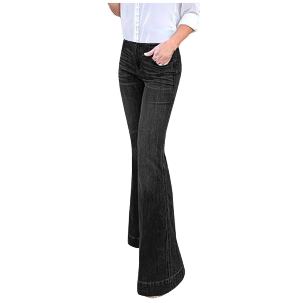 Womens Pants Tall Womens Clothes Jeans Length Slim Denim Stretch Hight Pants Wide Leg Jeans Waisted Women Women s Jeans Adult Female Clothes Black