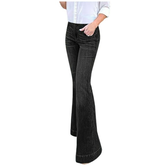 Ketyyh-chn99 Women Jeans High Waist Ripped Jeans Women Fashion Loose Ladies Pocket Washed Denim Trousers Black,L