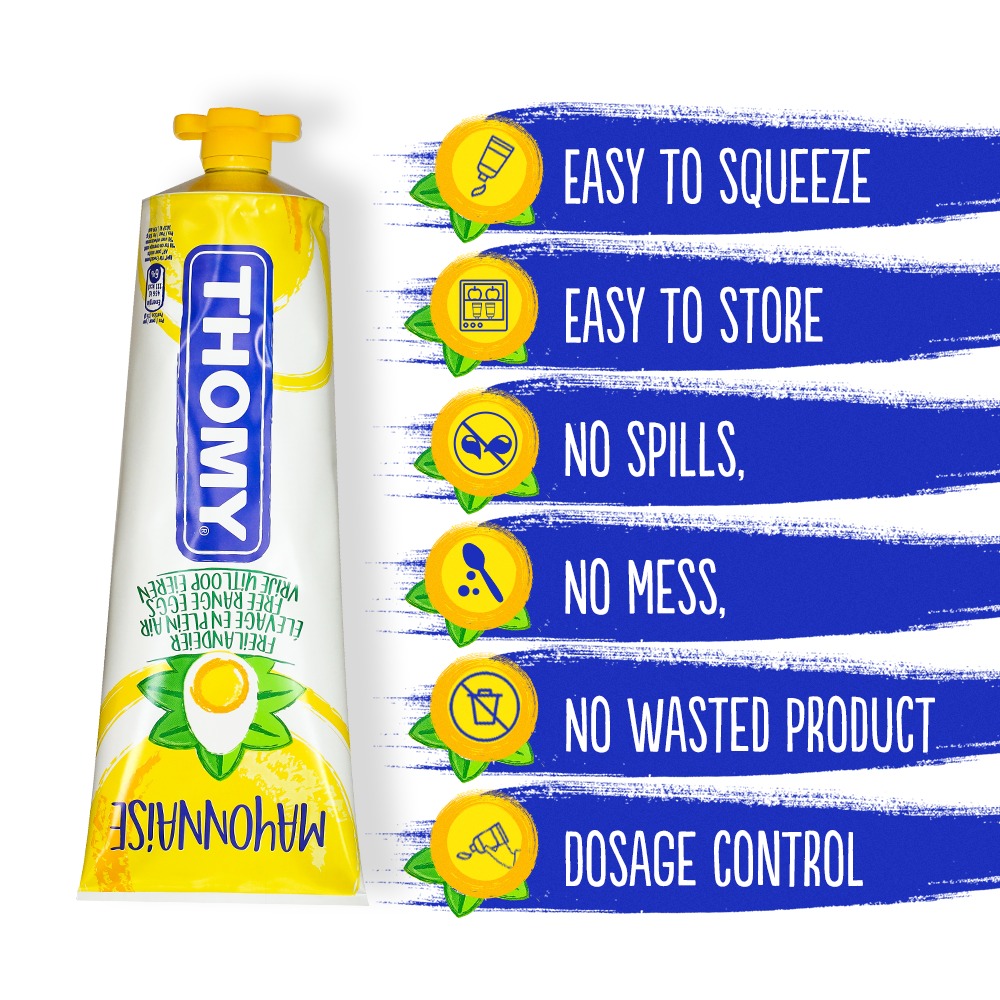Thomy Mayonnaise Made From Free Range Eggs | Smooth, Creamy Light Mayo Made in Switzerland | Must Have Condiment for Dips and Spreads, Egg Salad, Sandwiches | 9 Ounce Squeezable Tube