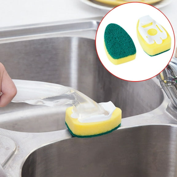 Teissuly Replacement Head for Non Scratch Soap Dispensing Dish Sponge - Set of 2 - Built-in Scraper - Odor Resistant - Dishwasher Safe - Cleaning Pots, Pans, Plates, Kitchen Sink