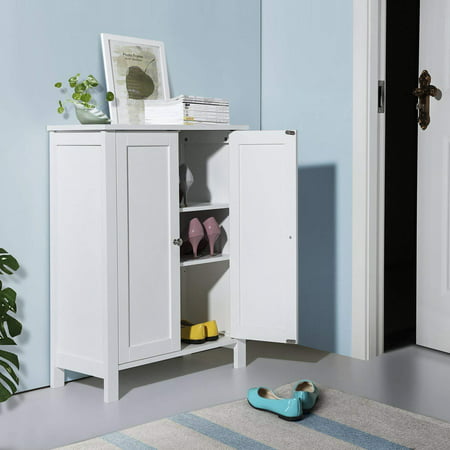 Ktaxon Bathroom Wood Cabinet Organization Storage Space Saver Shelves Double Doors White