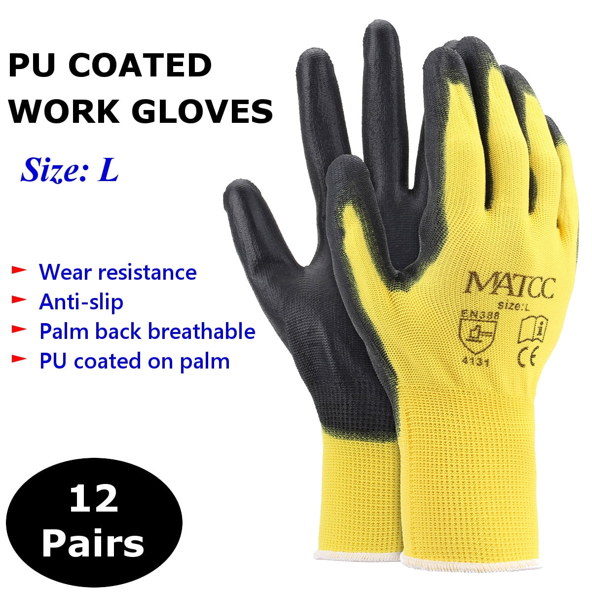 48 Pairs LATEX COATED BUILDERS WORK GLOVES SAFE GRIP RUBBER GARDENING