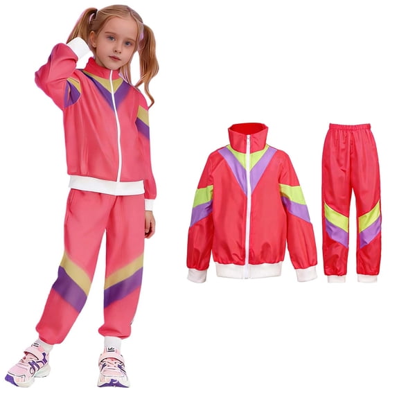 Boys Dance Disco Dance Long Sleeve Zipper Jacket and Sweatpants Set Girls Hop Dance Outfit Stage Performance Outerwear 9-10 Years