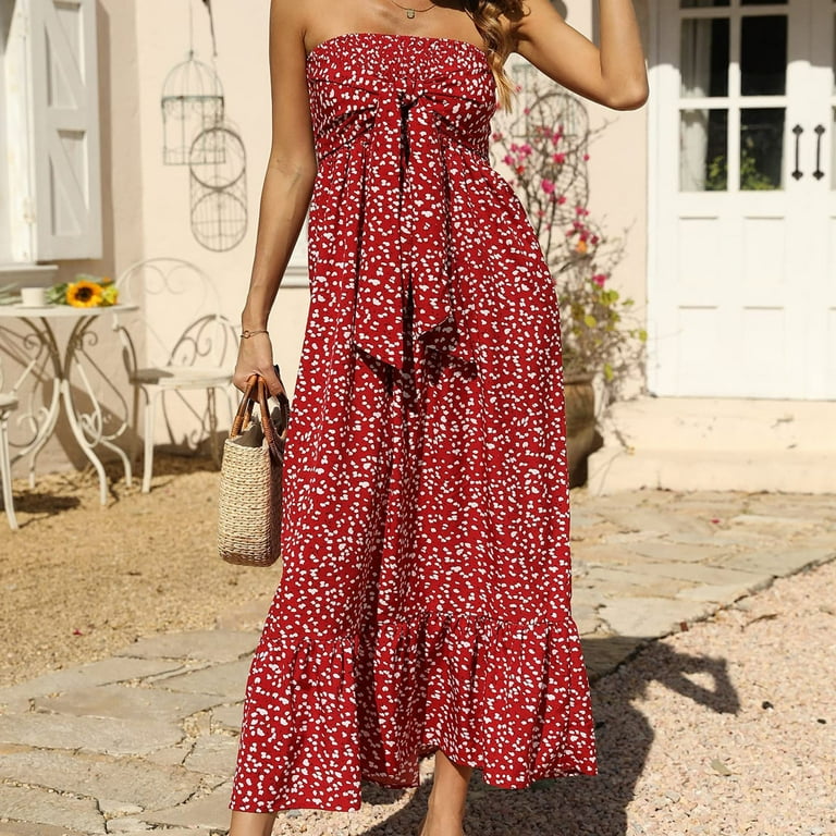 Fesfesfes Tube Top Boho Dress for Women Floral Print Beach Dress Off the Shoulder Sleeveless Long Dress Lace Up Pleated Vacation Dress for Juniors ... Fesfesfes Tube Top Boho Dress for Women Floral Print Beach Dress Off the Shoulder Sleeveless Long Dress Lace Up Pleated Vacation Dress for Juniors ...