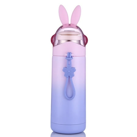 

Cute Rabbit Kids Insulation Bottle-Stainless Steel Thermoses Leak-proof Travel Coffee Mug Durable Tumbler for Baby Hot Water 12 Ounce Purple