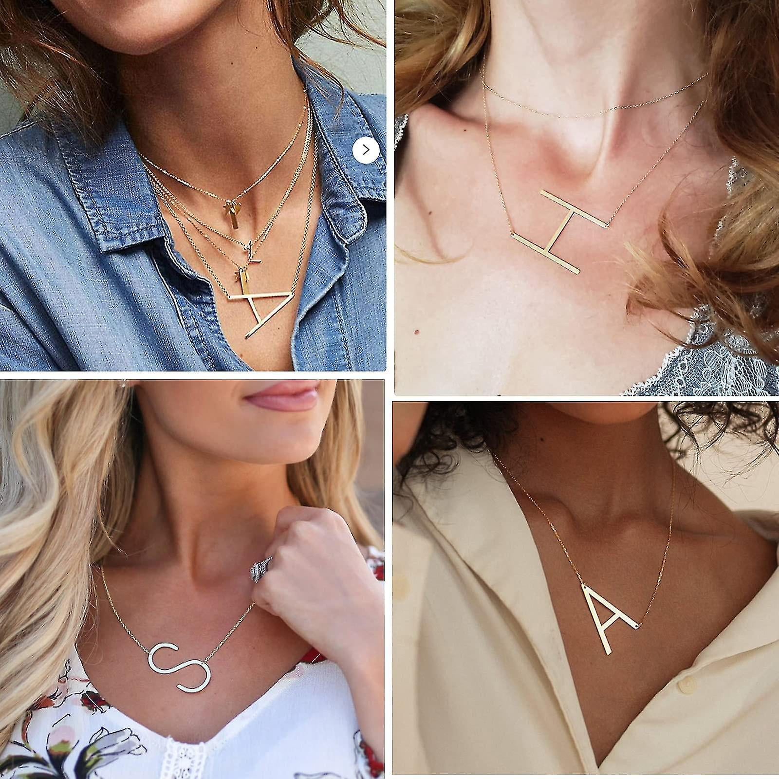 Large Initial Necklace Stainless Steel Big Letter Script Name Monogram Pendant Necklace For Women Gift from Alphabet 26 A z Walmart