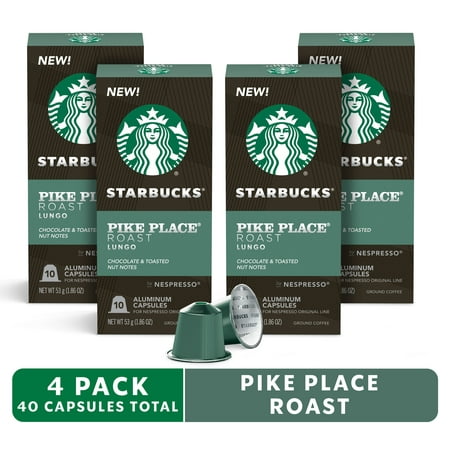 Starbucks Pike Place Roast Lungo, Nespresso Original Capsules, 40 Count (4 Boxes of 10 Pods) (4 pack)