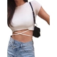 thumbnail image 2 of Faithtur T-Shirt Court Uni pour Femmes Simple Slim Côtelé, 2 of 7